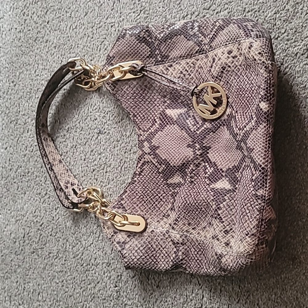 Michael Kors Snakeskin Detail Purse - Taupe/Dark Taupe